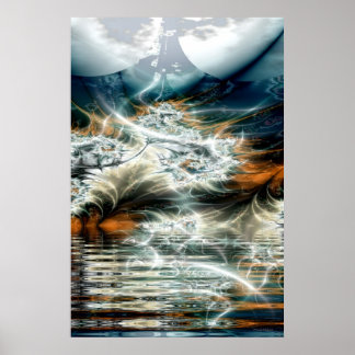 Póster tormenta eléctrica sobre el lago de montaña