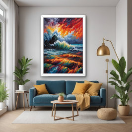 Póster Tormenta marina feroz - Resumen de arte marino