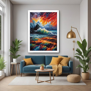 Póster Tormenta marina feroz - Resumen de arte marino