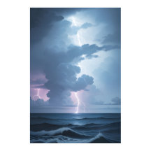 Tormenta relámpago con océano