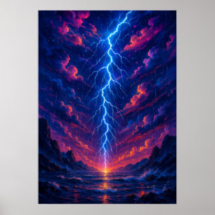 Póster Tormenta relámpago cósmica sobre la fantasía de la