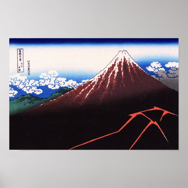 Póster Tormenta relámpago Mt Fuji Hokusai Bella Artes jap (Frente)