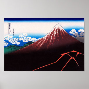 Póster Tormenta relámpago Mt Fuji Hokusai Bella Artes jap