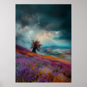 Póster Tormenta sobre campos de lavanda - Dramática