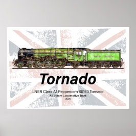 Póster Tornado Locomotora de Vapor Vintage Inglés 