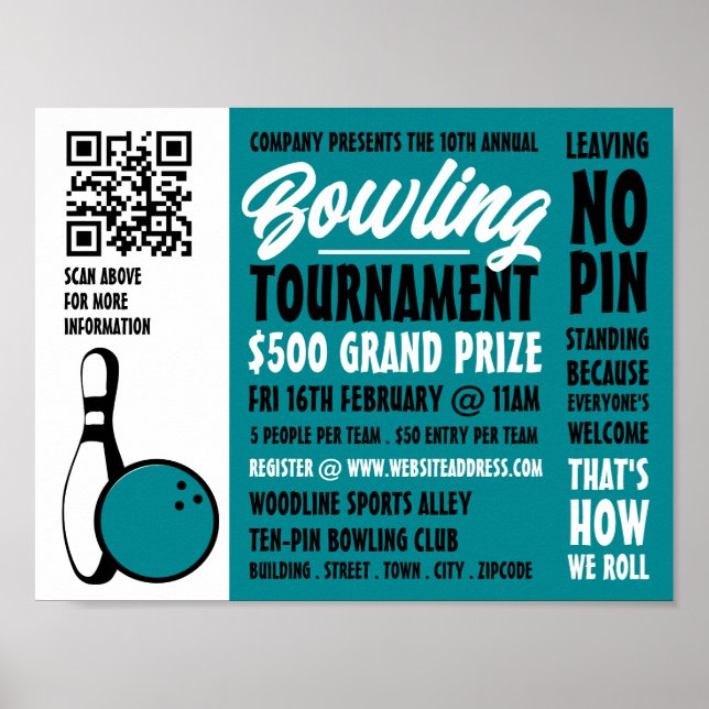 Póster Torneo de bolos de 10 pines (Frente)