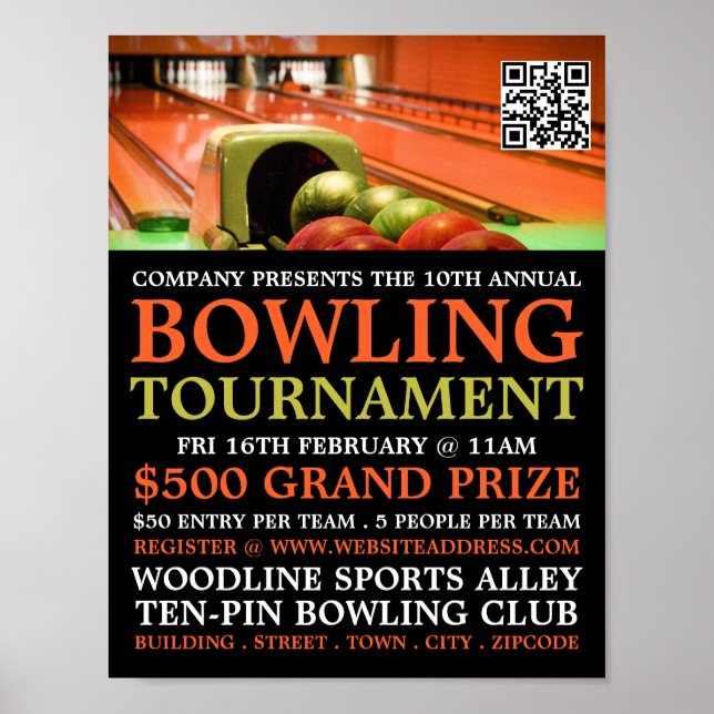 Póster Torneo de Bowling Alley, Bowling con 10 pines (Frente)