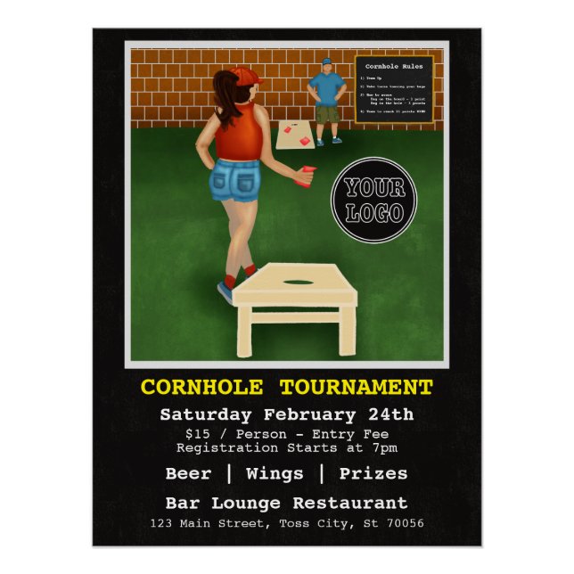 Póster Torneo de Cornhole, bar restaurante de recaudación (Anverso)