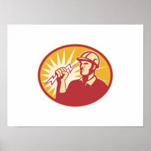 Póster Tornillo de alumbrado del trabajador de la línea e