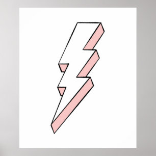 Póster Tornillo Lightning rosa y blanco con bordes duros