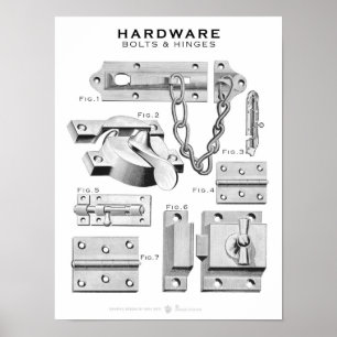 Póster Tornillos de Poster de hardware de época-bisagras 