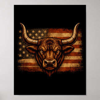 Póster Toro bandera americana angustiada western countryT