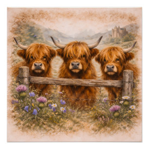 Póster Toro de las Tierras Altas - Animales en Acuarela