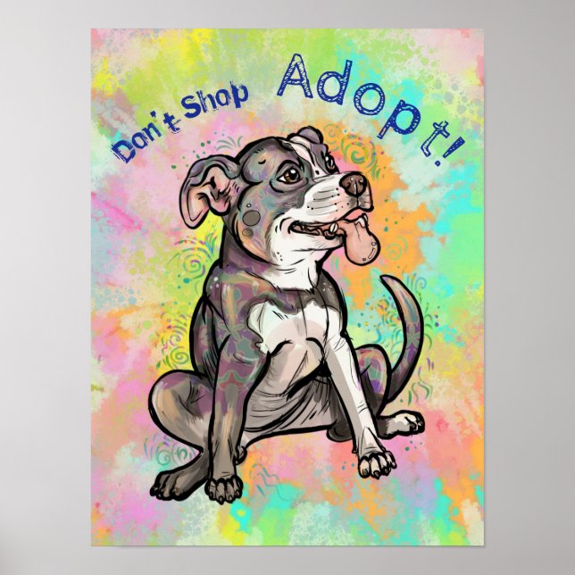 Póster Toro de pozo lindo "¡Adopta!, no compres" (Frente)