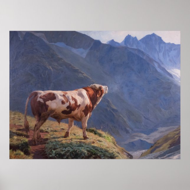 Póster Toro en los Alpes (por Eugène Burnand) (Frente)