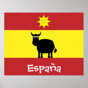 Póster Toro español, bandera y Poster sonriente