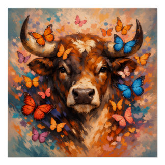 Póster Toro Mariposa Colorido | Vida Silvestre Vibrante
