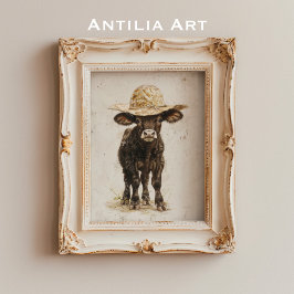 Póster Toro negro con vaca animal de granja caprichosa Go