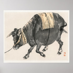 Póster Toro negro de Kōno Bairei (1844-1895)