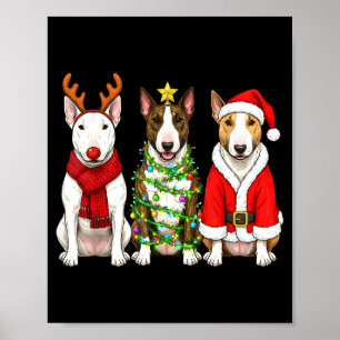 Póster Toro Retro Navidad Bull Terrier Santa Reno Perro L
