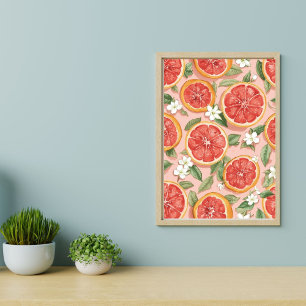 Póster Toronja Rosa Pop – Cítricos Acuarela Retro