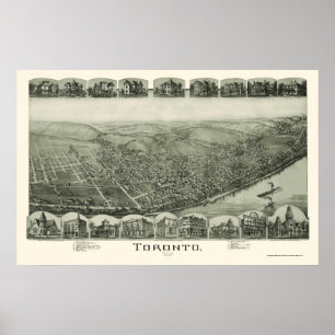Póster Toronto, OH Mapa Panorámico - 1889