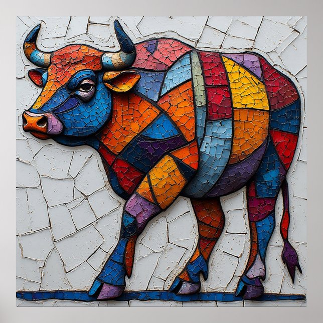 Póster Toros Mosaico Colorido (Frente)