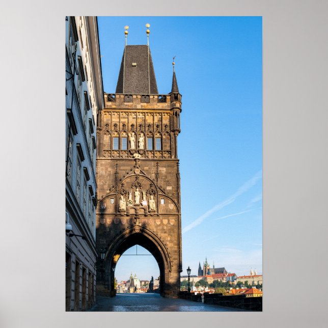 Póster Torre antigua del puente Carlos y castillo de Prag (Frente)