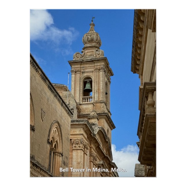 Póster Torre Bell en Mdina, Malta. (Anverso)