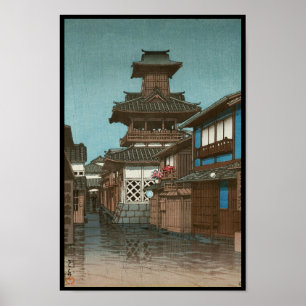 Póster Torre Campana en Okayama Hasui Kawase shin hanga