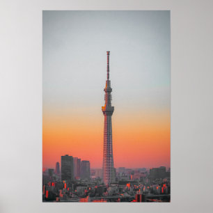 Póster Torre Carmesí: Tokyo Skytree al Anochecer