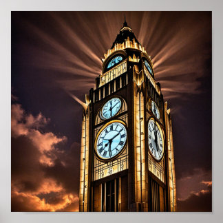 Póster Torre con enormes relojes