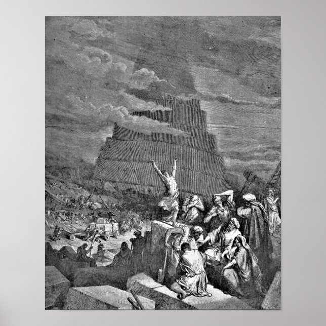 Póster Torre de Babel Ilustracion Gustave Dore (Frente)