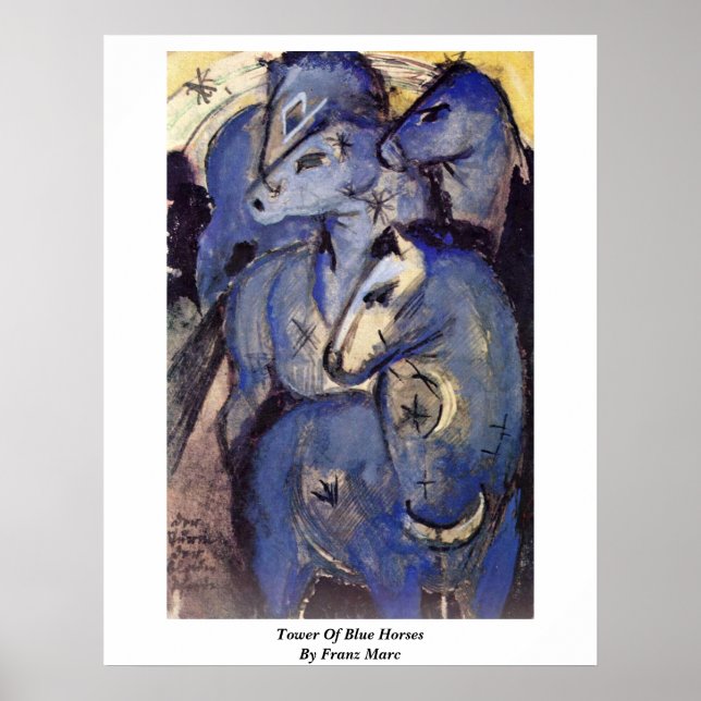 Póster Torre De Caballos Azules Por Franz Marc (Frente)
