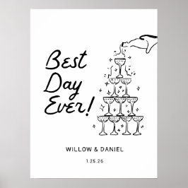 Póster Torre de Champagne de mano mejor día de Poster