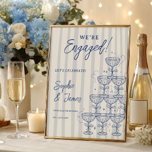 Póster Torre de champán azul compromiso boda bienvenida
