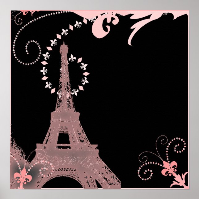 Póster torre de eiffel de parís negro y rosa de moda gira (Frente)
