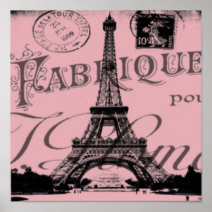 Póster torre de eiffel de parís vintage rosa romántico