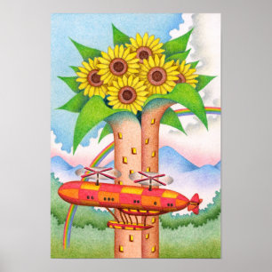 Póster Torre de girasoles en plena floración.