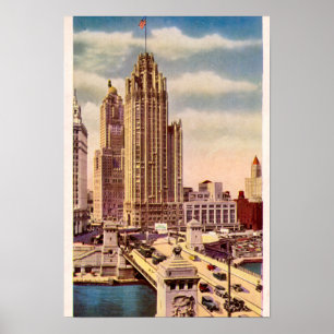 Póster Torre de la tribuna de Chicago Illinois