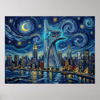 Póster Torre de los Vengadores Noche Estrellada Paisaje d