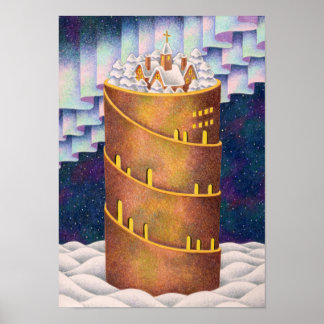 Póster Torre de nieve bajo la aurora.