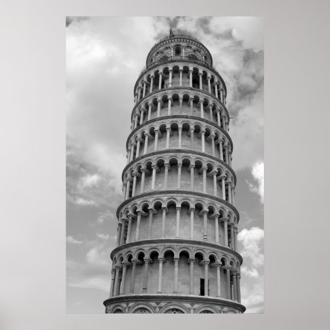 Póster Torre de Pisa con inclinación blanca y negra (Frente)