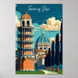 Póster Torre de Pisa ilustracion de viajes vintage de Ita
