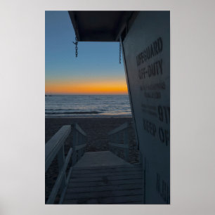 Póster Torre de Salvavidas Al Atardecer - Venice Beach, C