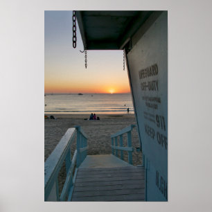 Póster Torre de Salvavidas al atardecer - Venice Beach, C