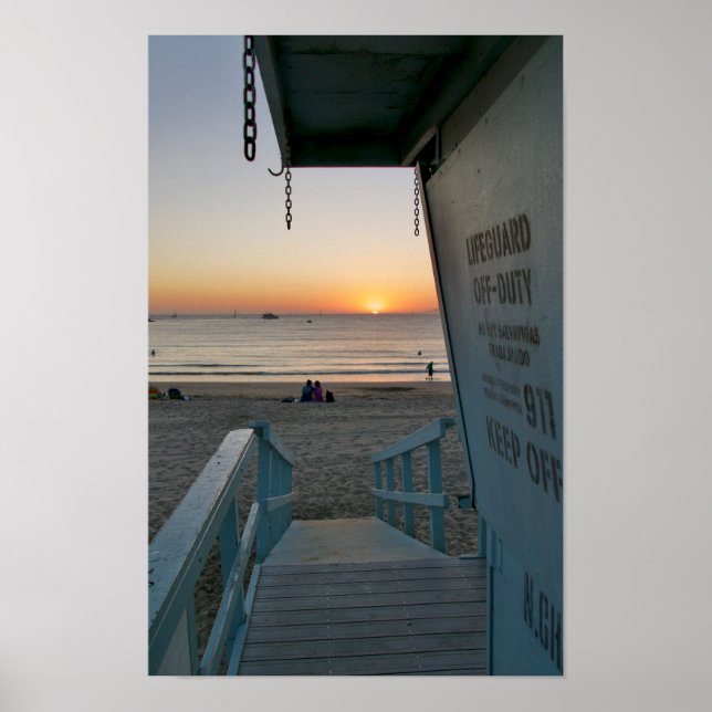 Póster Torre de Salvavidas al atardecer - Venice Beach, C (Frente)
