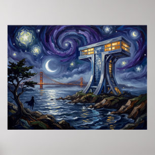 Póster Torre de Titanes Salto Ciudad Noche Estrellada