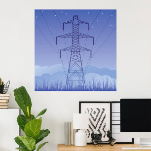 Póster Torre de transmisión de energía eléctrica en el ci