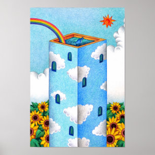 Póster Torre de verano cubierta en un cielo azul.
